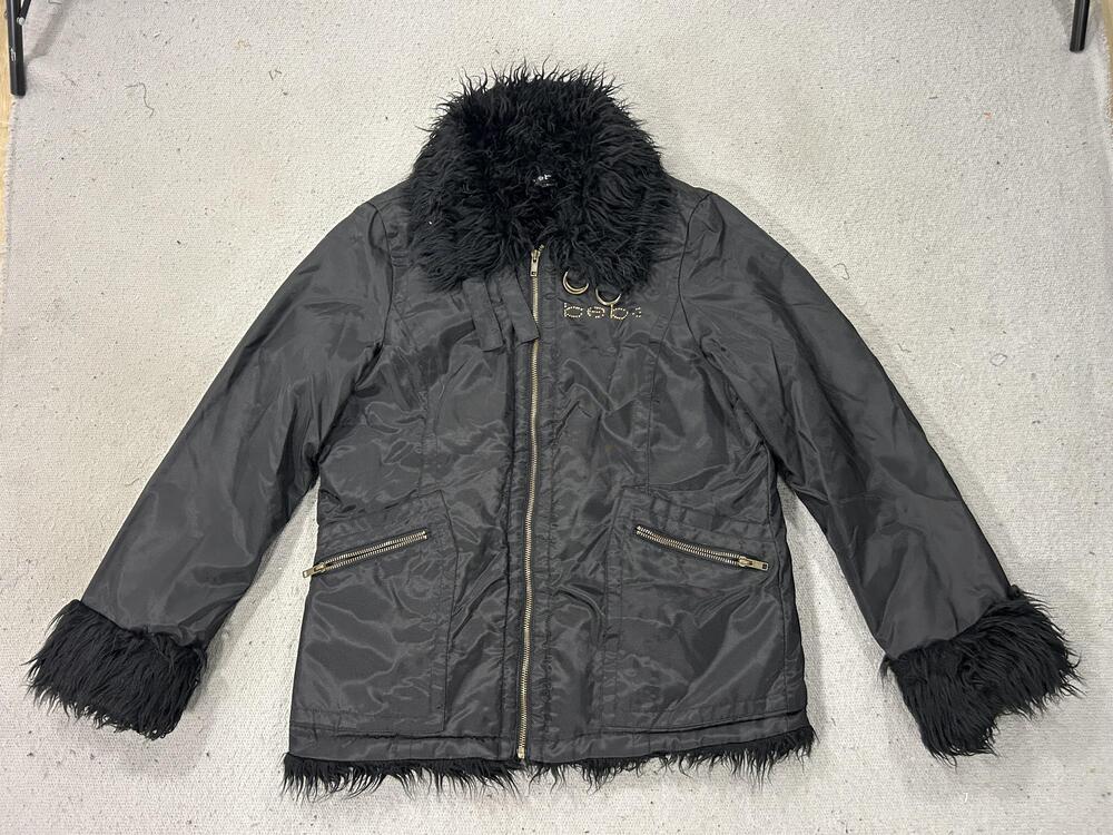 Bebe Jacket Womens Large Black Faux Fur Lined Coat Made USA Y2K Bratz Hilton
